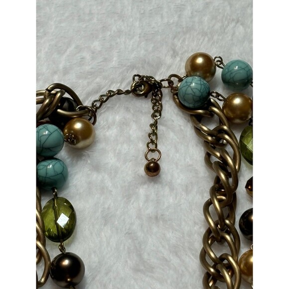 Turquoise multicolored chunky triple layer adjustable fashion necklace - Picture 3 of 6